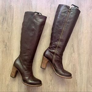 Brown genuine leather heeled round toe boots